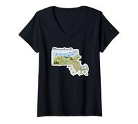 Women's Massachusetts The Bay State Illustrated Map Design V-Neck T-Shirt