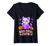 Womens Master Builder Halloween Cat Lover Building Bricks Blocks V-Neck T-Shirt