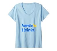 Women's Master Builder Powered By Tea British Grit Saying V-Neck T-Shirt