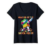 Womens Master of The Brick-Verse Funny Brick Master Builder Dabbing V-Neck T-Shirt