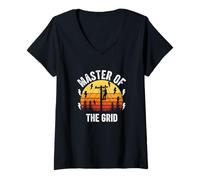 Women's Master of The Grid Lineman Electrical Utility Worker V-Neck T-Shirt