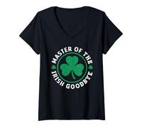 Women's Master of The Irish Goodbye Shamrock Distressed St Patrick V-Neck T-Shirt