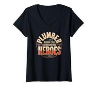 Women's Master Plumber Because Even Electricians Need Heroes V-Neck T-Shirt