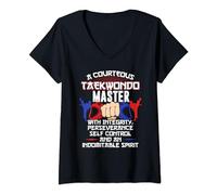 Womens Master Taekwondo Gift 5 Tenets Oath Belt Level V-Neck T-Shirt