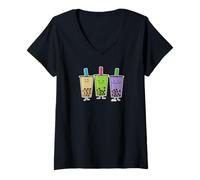Womens Matcha Boba Tea Green Drink Milk Taro Tapioca Japanese Pearl V-Neck T-Shirt