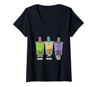 Womens Matcha Boba Tea Green Drink Milk Taro Tapioca Japanese Pearl V-Neck T-Shirt