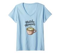 Women's Matcha Moments Green Tea Latte Cute Maccha Powder Graphic V-Neck T-Shirt