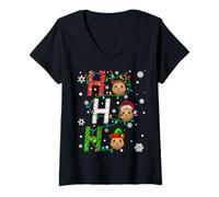 Womens Matching Christmas Santa Hat Ho Ho Ho Quokka Animal Xmas V-Neck T-Shirt