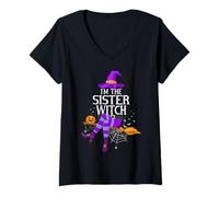 Womens Matching Family Costume I'm The Sister Witch Halloween V-Neck T-Shirt