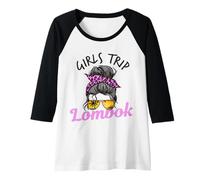 Womens Matching Girls Trip Lombok Messy Hair Bun Raglan Baseball Tee