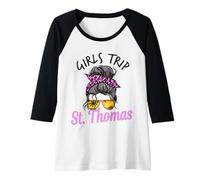 Womens Matching Girls Trip St. Thomas USVI Messy Hair Raglan Baseball Tee
