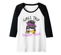 Womens Matching Girls Trip Treasure Beach Messy Hair Bun Raglan Baseball Tee