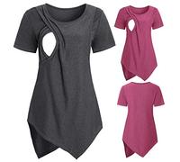 Womens Maternity Breastfeeding Sale Clearance Ladies Pregnancy Nursing Shirt Short Sleeve Tshirts Round Neck Tee Solid Color T-Shirt Summer Shirts Breathable Blouse Plus Size Tops Gray