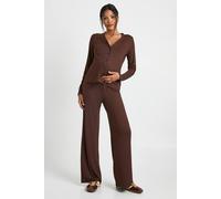Womens Maternity Button Down Cardi And Wide Leg Trouser - Brown - 10, Brown