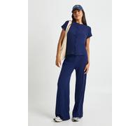 Womens Maternity Crinkle Rib Button Through Cap Sleeve Top And Trouser Set - Navy - 14, Navy