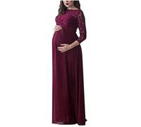 Women's Maternity Dress Pregnancy Lace Dress Plus Size Long Sleeve Maxi Photography Dress Maternity Wear Plain Loose Maternity Dress Pregnant Elegant Photo Shooting Clothes Red
