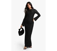 Womens Maternity Floral Textured Flared Sleeve Midaxi Column Dress - Black - 8, Black