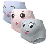 Women's Maternity High Waist Underwear Pack of 3 Cotton Pregnancy Panties Smile Printing Belly Underpants Over Bump Briefs with Adjustable Drawstring