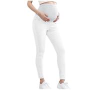 Women's Maternity Jeans Over The Belly, High Waisted Belly Support Stretchy Skinny Slim Pregnancy Pants, Soft Comfort Casual Work Lounge Jeggings with Pockets White