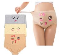 Women's Maternity Knickers High Waist Pregnancy Panties Cotton Underwear Smiley Print Overbelly Panties Briefs With Adjustable Drawstring 3-Pack/3XL