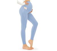 Women's Maternity Leggings Over Bump with Pockets Soft Belly Support Yoga Pants Workout Pregnancy Gym Leggings UK Light Blue S