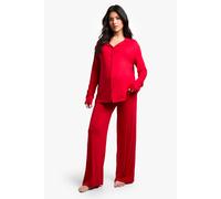 Womens Maternity Long Sleeve Shirt & Trouser Pj Set - Red - 18, Red