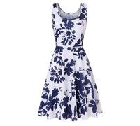 Womens Maternity Nursing Dress Floral Print Sleeveless Patchwork Stripe Dress Summer Scoop Neck Breastfeeding Clothes, White, XX-Large