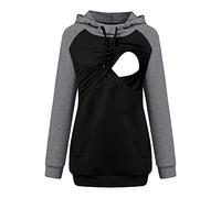 Women's Maternity Nursing Hoodie Breastfeeding Patchwork T-Shirt Sweatershirt Pregnancy Jumper Tops Pullover with Pockets Sweater Long Sleeve Blouse Ladies Casual Blouse Pajama Oversized Black