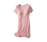 Women'S Maternity Nursing Nightdress,Short Sleeve Breastfeeding Nightwear Soft Nursing Nightgown For Pregnancy Padded Button Sleep Shirt Comfy Loungewear Dress Sleepwear (Pink, XL)
