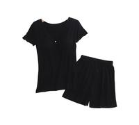 Women's Maternity Nursing Pyjamas Set Short Sleeve Breastfeeding Shirts Pregnancy Shorts 2 Piece Maternity Clothes Nightwear Short Sleeves Pregnancy Nightwear PJS for Women Black