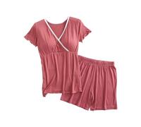 Women's Maternity Nursing Pyjamas Set Short Sleeve Breastfeeding Shirts Pregnancy Shorts 2 Piece Maternity Clothes Nightwear Short Sleeves Pregnancy Nightwear PJS for Women Watermelon Red