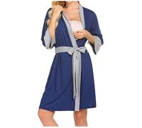Women's Maternity Nursing Robe Soft Cotton Breastfeeding Nightgown Nightwear Mid-Length Maternity Nightdress Lightweight Dressing Gown Housecoat Kimono Bathrobe Maternity Pajamas for Nursing Pregnancy