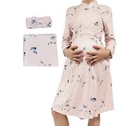 Women's Maternity Nursing Robe with Matching Swaddle Set, Pregnancy Hospital Breastfeeding Bathrobes 3 in 1 Labor Delivery Nightgowns Mommy Robes, D-01, Large