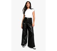 Womens Maternity Over Bump Pu Wide Leg Trouser - Black - 8, Black