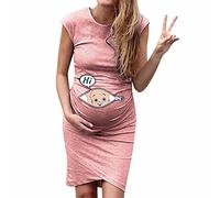 Womens Maternity Photoshoot Dress Sale Clearance, Sleeveless Tank Dress O Neck Casual Ruffle Pregnancy Clothes Cute Cartoon Print Pregnant Dresses Bodycon Nightdress Breastfeeding Dress Photography