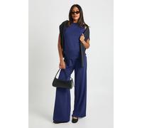 Womens Maternity Ruched Side Vest And Wide Leg Trouser - Navy - 14, Navy
