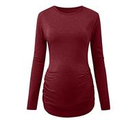 Women's Maternity Ruched Tunic Tops Mama Clothes T-Shirt Long Sleeve Neck Pregnancy Soft Warm T-Shirts Pregnancy Tops for Women (Wine, L)