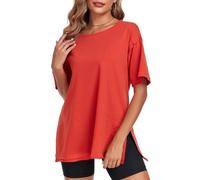 Women's Maternity Shirts Short Sleeve Oversized T Shirts Side Split Loose Fit Tee Tops, Red, XXL