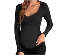 Women's Maternity Shirts Solid Color Ribbed Long Sleeve Pregnancy Tops V Neck Classic Fashion Lightweight Pregnant Clothes Casual Trendy Elegant Loose Baggy Plus Size Sweater