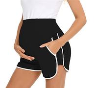 Women's Maternity Shorts Cotton Over The Belly Summer Pregnancy Shorts Summer Casual Loose Shorts Black L