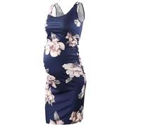 Womens Maternity Sleeveless Dresses UK Sale Clearance, Casual Pregnant Dress O Neck Dresses Vintage Flowers Print Dress Bodycon Nightdress Pregnancy Clothes Summer Dress for Photography S-XXL