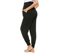 Women's Maternity Workout Leggings Pregnancy Active Wear Yoga Pants Maternity Wear Opaque Maternity Trousers of Cotton Pregnancy Support wear Stretchy Pants Over Bump for Pregnant Women Black