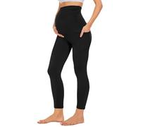 Women's Maternity Yoga Leggings, Lounge Soft Workout Over The Belly Compression Yoga Capri Pants with Pocket Pregnancy (Black,XXL)