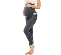 Women's Maternity Yoga Leggings, Lounge Soft Workout Over The Belly Compression Yoga Capri Pants with Pocket Pregnancy (Dark Gray,M)