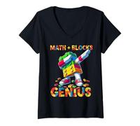 Womens Math Blocks Genius Funny Blocks Bricks Lovers Master Builder V-Neck T-Shirt