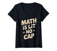 Womens Math is Lit No Cap - Classic Fun Teacher & Student Math V-Neck T-Shirt