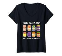 Womens Math is My Jam and I’m Here to Spread It Funny Teacher V-Neck T-Shirt