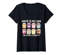 Womens Math Is My Jam And Im Here To Spread It Funny Math Teacher V-Neck T-Shirt