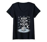 Women's Math Student Keep Calm and Solve for X Funny Algebra Gift V-Neck T-Shirt
