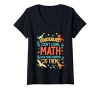 Womens Math Teacher Dinosaurs Didn't Learn Math Funny Mathematics V-Neck T-Shirt